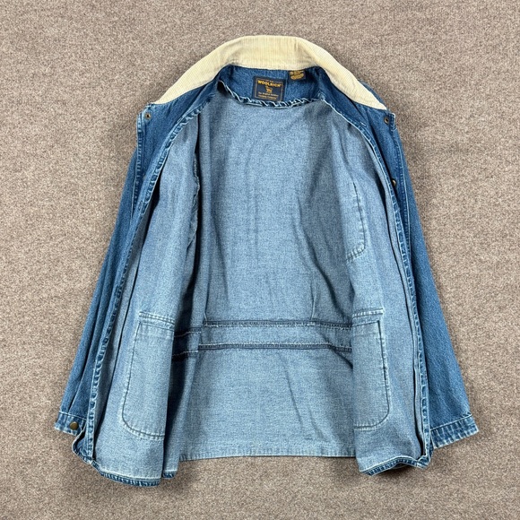 Woolrich Blue Denim Chore Barn Field Jacket Mens XL Snap Closure Corduroy Collar - Picture 3 of 10